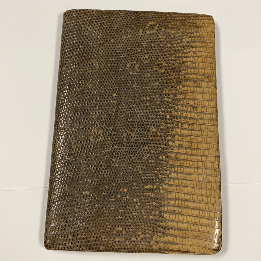 Monitor Lizard Tan Gray Leather Long Bifold Wallet